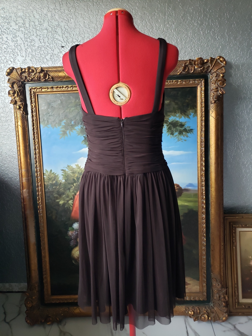 London Times Brown Lace & Chiffon V-Neck Midi Dress - Picture 3 of 3
